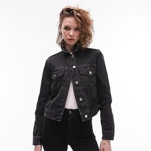 TOPSHOP | Womens Moto Denim Jean Jacket | Black | Size 8